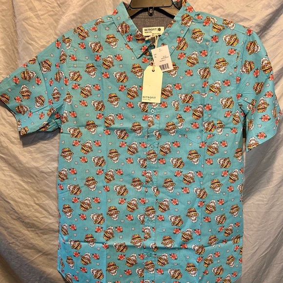 Retrofit Men's Turquoise Floral Button Down Shirt - Picture 1 of 2